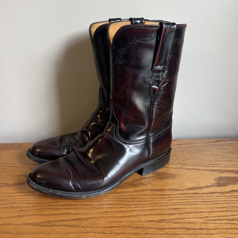 Lucchese Classics Handmade Black Cherry Cowboy Boots Men's Size 9.5 D L3505RR